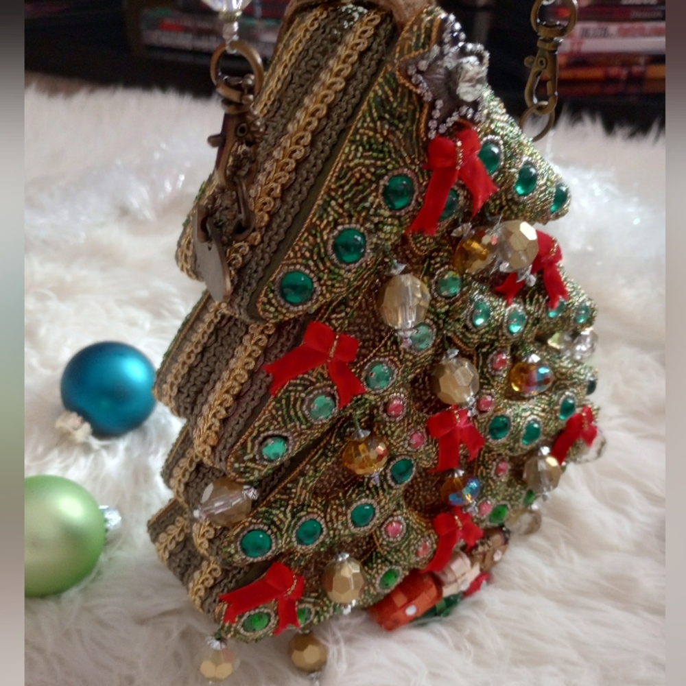 Mary Frances Will All the Trimmings Beaded Christmas Tree Holiday Vintage Bag - Picture 14 of 16